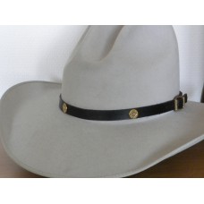 Handmade VGP Leather Hat Band In Black with Colt 45 Concho. Coral Rivets.